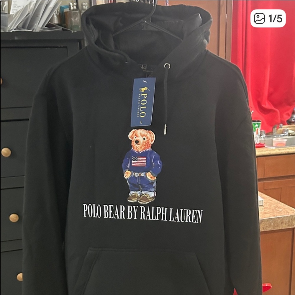 Black Polo Bear Hoodie with Embroidered Bear. Custom made! Great quality!